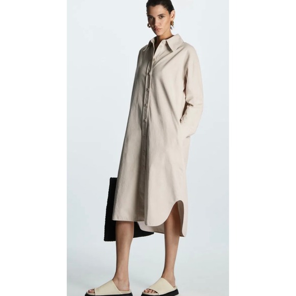 COS Dresses & Skirts - COS‎ Cream Corduroy Button-Front Shirt Dress Minimalist Cotton Capsule Fall US 4